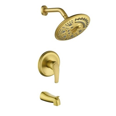 AIMADI Brushed Gold 6-Spray Tub & Shower Faucet Set 8'' Wall Mount w/ Valve