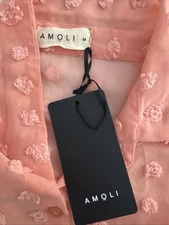 Boutique Amoli Blouse Sheer Pink Fuzzy Dots Size M NWT Romantic