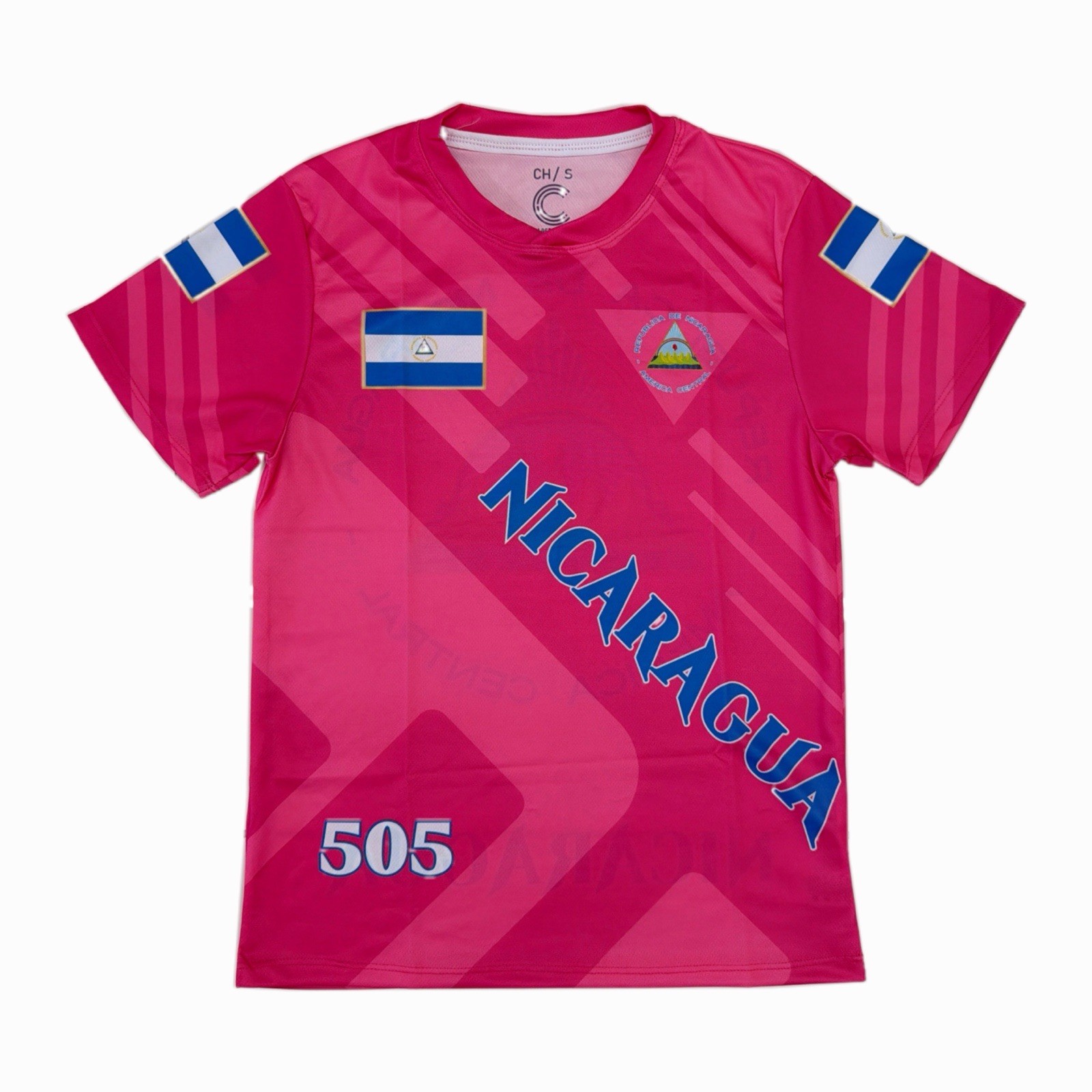 Nicaragua soccer jersey with traditional logo Unisex pink color