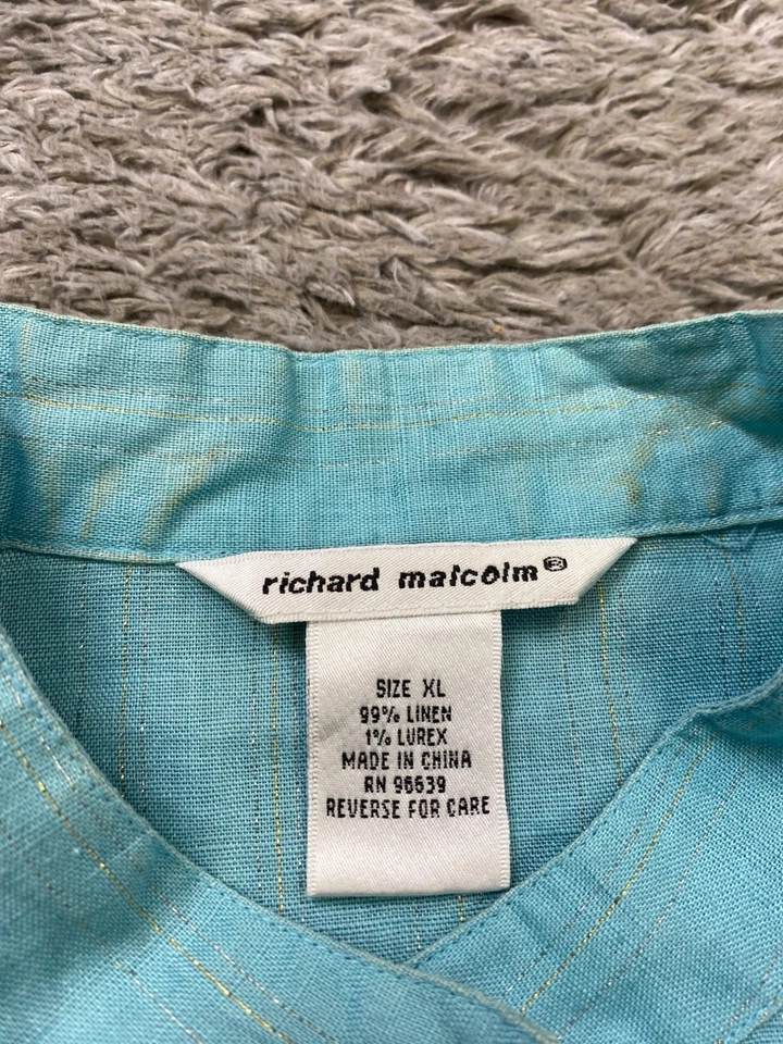 Top de mujer Richard Malcolm XL turquesa lino abotonado Lagenlook túnica de playa Foto 3 de 4