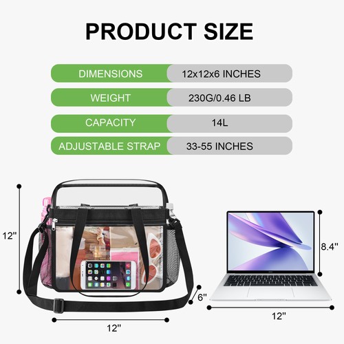 Clear Bag for Stadium Events 12x6x12 Clear Tote Bag for Women Sports Fan Tote... - Picture 3 of 9