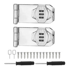 Password Rotary Hasp Locks Right Angle 90 Degree Cabinet Locks 3" Silver 2Set