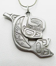 Whale Fish Brooch Necklace Tribal Alaska Signed Boma Vintage