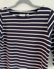 LL Bean Mariner Navy & White Striped 100% Cotton 3/4 Sleeve Boatneck Shirt Sz MP