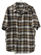 REI Co-op Men's Plaid Short Sleeve Hiking Shirt Large Nylon Woven Brown Yellow