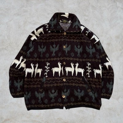 Vintage Tejidos Atahualpa Jacke Unisex XL Wolle Alpaka Azteken Strickjacke Pullover