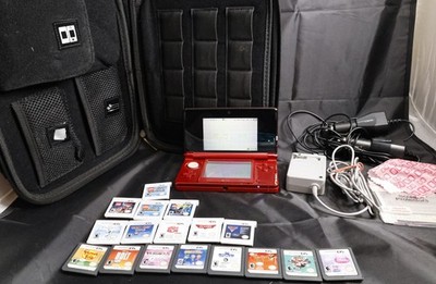 Nintendo 3DS CTR-001 Red Handheld Console w/ Case/Accessories & 16 Games Bundle