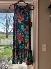 Cuddl Duds Xsm Boho Tropical Print Sleeveless Stretch Nightgown