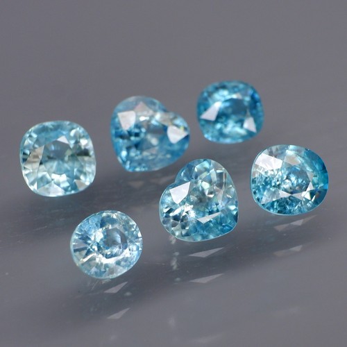 Oval&Heart Shape 6x5 to 7x6.5mm.Natural Blue Cambodian Zircon 6Pcs/8.76Ct. - Picture 2 of 6