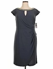 Alex Evenings Embellished Surplice Neck Sheath Cocktail Dress Black 8 NWT