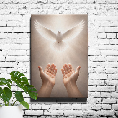 Peace Dove Wall Art Radiant Wings Halo Open Hands Blessing