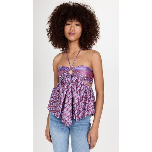 Misa NWT Women's Violeta Geometric-print Halter Top Purple Size S - Bild 4 von 7
