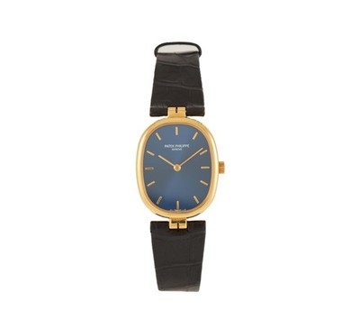 Patek Philippe Ellipse, 23mm, Blue Dial, 18K Yellow Gold Watch W/Box & Paper