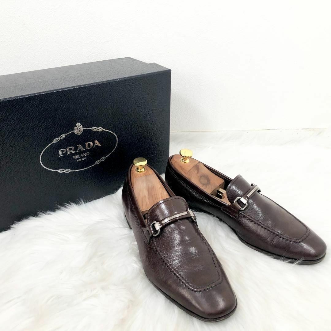 PRADA Men's Dress Shoes Loafers Leather Dark brown UK6/US7 112969c