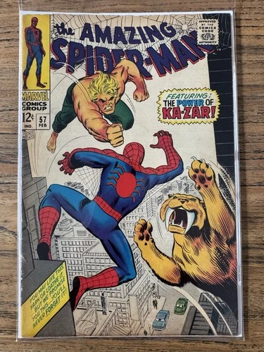 THE AMAZING SPIDER-MAN #57 MARVEL COMIC 1968 KAZAR SPIDER-MAN BATTLE VG RANGE