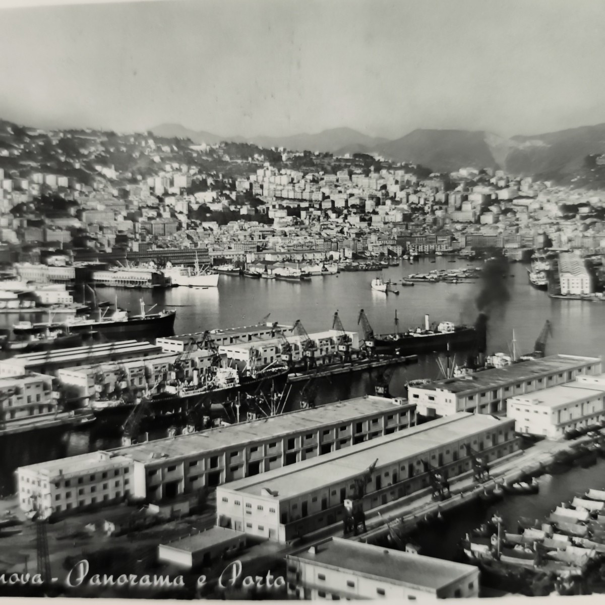 GENOVA PANORAMA E PORTO VIAGGIATA 1952 – CARTOLINA FORMATO PICCOLO - SPEDITA