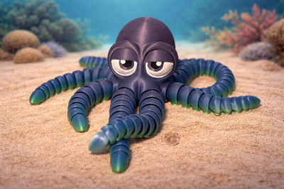 Bored Octopus - Size H 3  x W 9  - 3D Printed- Flexible