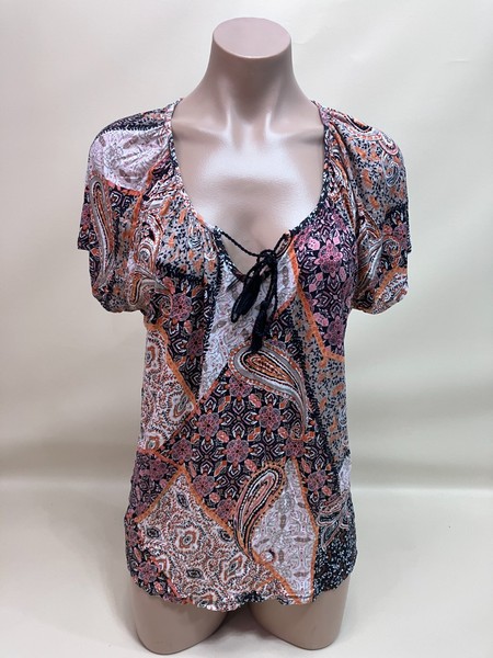 Suzanne Grae Size S Paisley Tie Blouse Puff Sleeve Boho Festival Casual Peasant