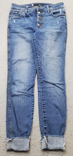 KUT from the Kloth Skinny Jeans Womens 2 Blue Denim Distressed Cuffed Button Fly
