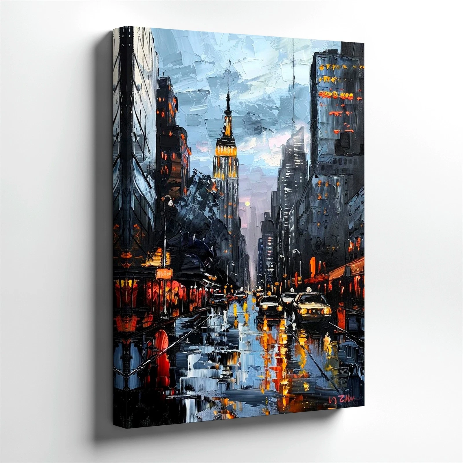 Wall Art Abstract New York City Street Skyline Rainy Night Canvas Painting Decor