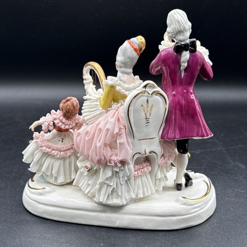 Vintage Dresden Art Porcelain Lace Figurine Musical Family Harp Flute Germany - Picture 20 of 24