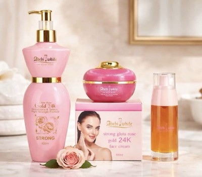 Abebi White Gold 24K Glutathione Rose Strong Day Treatment Face Cream Set