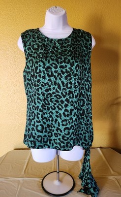 Milly Jana Top Emerald Leopard Print Sleeveless Side Tie Blouse Size 4 NWT $395