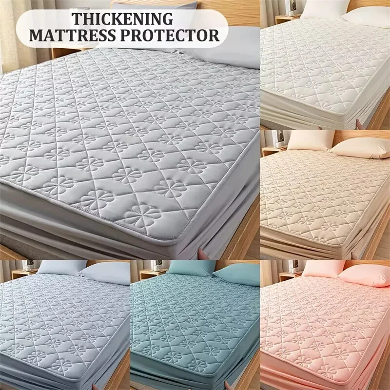 Thickened Quilted Non-slip Mattress Cover Flower Embossed Mattress Protector