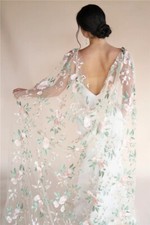 Floral Bridal Wedding Draped Shoulder Cape Veils Pink Wild Flowers Champagne