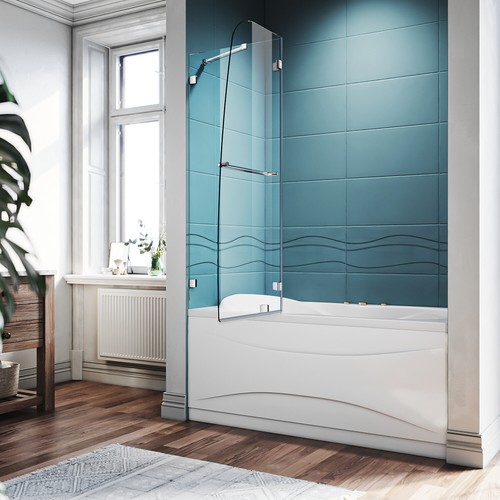 SUNNY SHOWER Frameless Pivot Shower Tub Door Clear Tempered Glass Bathtub Screen - Picture 4 of 17