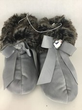 Foot Petals Velour Slipper Bootie Large 9-10 Faux Fur Top Hard Bottom NWT Gray