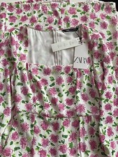 Zara White Mauve & Green Floral Printed Midi Dress Size S Bloggers Wedding Guest