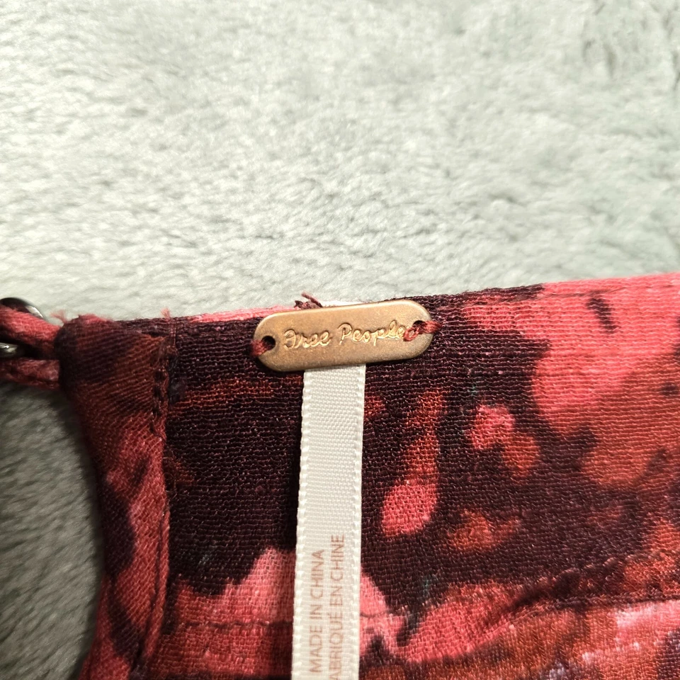 Free People Romper Womens Large Red Floral All The Right Ruffles Short Jumpsuit - Image 3 of 4