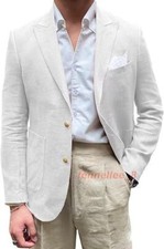 100 Real Linen Men Blazer Lapel Jacket Coat Formal Casual Slim Top Outwear New