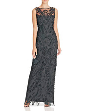 JS BOUTIQUE  Black Mesh Soutache Illusion Yoke Column Formal Gown 4 NEW 252