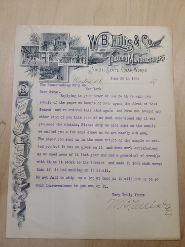 1890 Antique Document, Avec B. Ellis Tabac Co Nord État Cigare, Signé 6 - Photo 3 sur 5