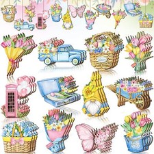 36 Pcs Summer Spring Ornaments for Tree Flower Daisy Wooden Ornaments Retro Spri