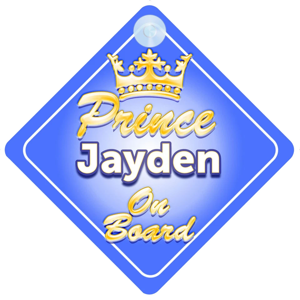 MYBABYONBOARD UK Letrero de coche de bebé niño personalizado a bordo del príncipe heredero Jayden