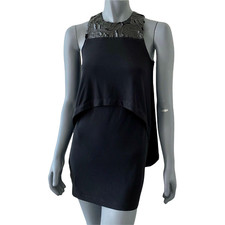 BCBGeneration Womens Bodycon Dress Mini Black Faux Leather Layered Solid XS