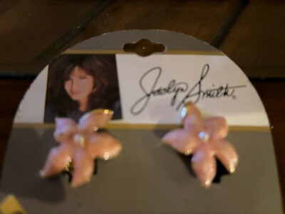 Jaclyn Smith Pink Flower Vintage Clip Earrings On Card