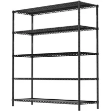 60" 5-Tier Black Wire Shelf - Steel Storage Rack , Rust-Resistant for Home