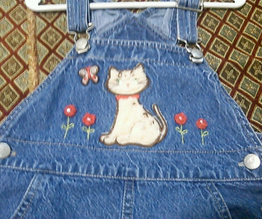 Young Hearts Dress 4T Denim Overalls Jumper Embroiled Cheetah Cat Floral EUC - Image 2 of 4