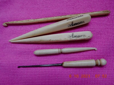 Advertising by Amann sewing silk cutter for eyelet embroidery and 3 crochet hooks