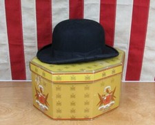 Vintage 1930s Carlson Deluxe Black Wool Felt Derby Bowler Hat 6 7/8 w/ Knox Box
