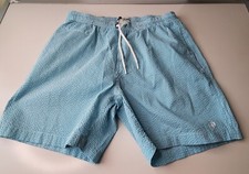 Trunks Surf  Swim Seersucker Surf Shorts Teal And White Stripes Men's Med