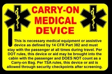 Personalized Safety Yellow Carry-On Medical Device Luggage/Bag Tag