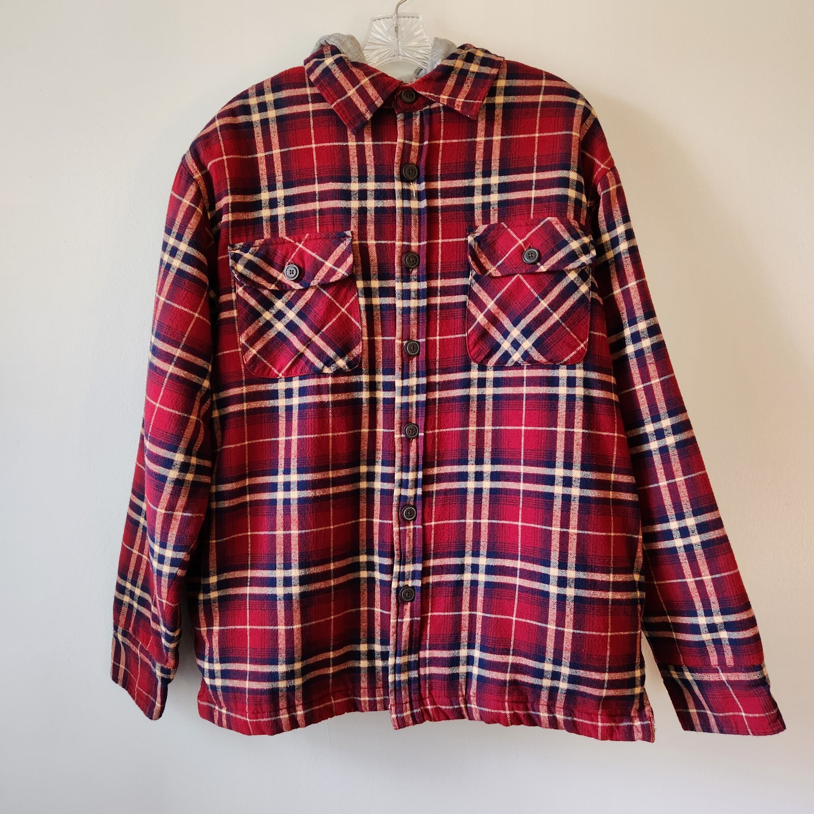 Red Head Men's L Quilted Plaid Flannel Hooded Shacket for Outdoor Wear