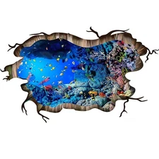 3D Under The Sea Fish Floor Wall Decals, FODIENS Ocean Sea Life Wall Stickers...