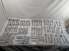Estia Flatware Set 12 Serving 172 Pc Stainless Steel ROSETTE Beaded Single Rose