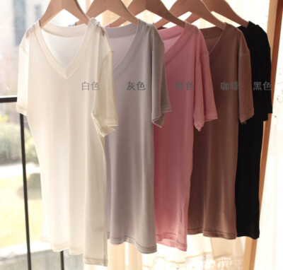 Women's 100% Silk V-Neck Short Sleeve Summer Undershirt Solid Color T-Shirt New